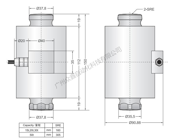 美國(guó)傳力 CD-GD-15T稱重傳感器產(chǎn)品尺寸