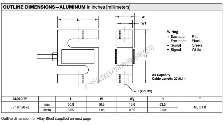 美國(guó)世銓 STC-20kgAL稱重傳感器產(chǎn)品尺寸