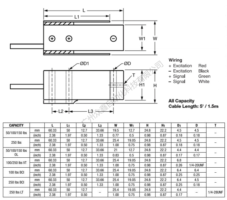 美國世銓 MBB-23kg稱重傳感器產品尺寸
