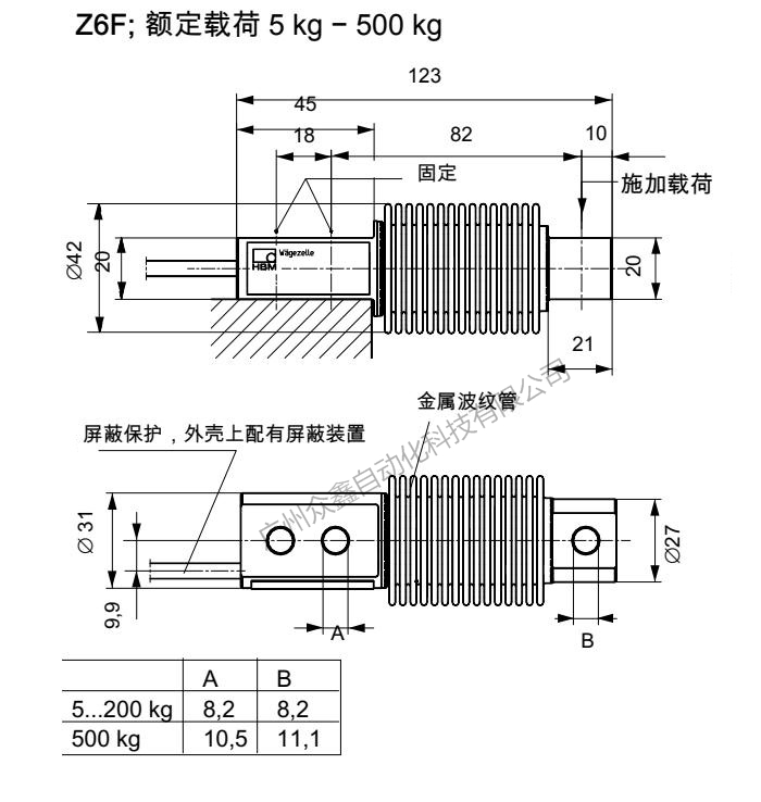 德國HBM Z6FD1系列5kg至500kg產(chǎn)品尺寸